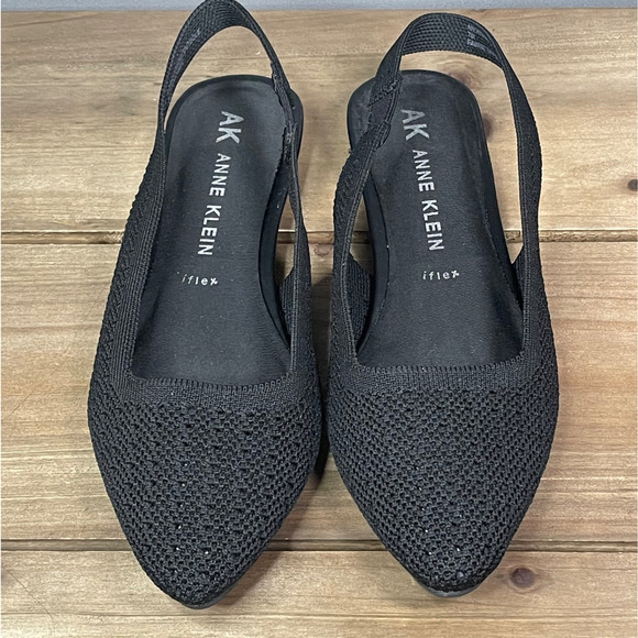 Anne Klein Women's Ontario Slingback Flats Size 7 Black Fabric Pointed Toe - Picture 4 of 11